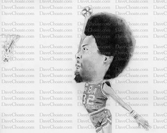 Dr. J - Julius Erving ABA Dunk Print from Original Drawing