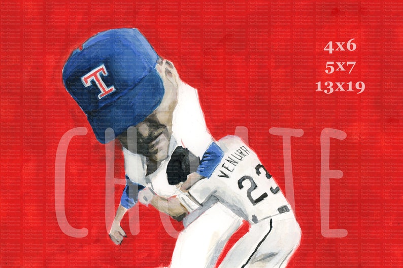 Nolan Ryan, Texas Rangers and Robin Ventura Art Photo Print from Original Watercolor Painting image 2