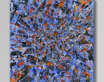 Blue Orange 54 an Original Acrylic Palette Knife Abstract Painting. Measures 8" x 8"