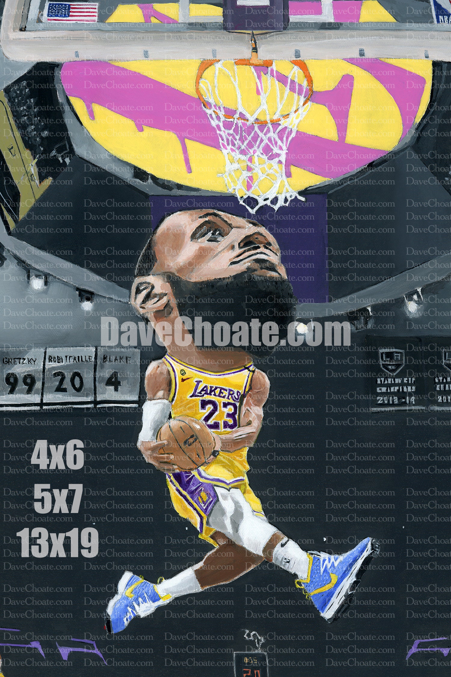 Lebron James, Los Angeles Lakers Dunk Kobe Tribute Art Photo Lebron James, Los Angeles Lakers Dunk Kobe Tribute Art Photo