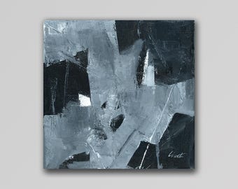 Silver Black 6 an Original Painting. Knife Palette. Acrylic on Stretched Canvas. Abstract Art. Measures 8" x 8"
