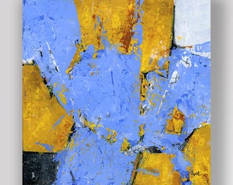 Blue Yellow 243 an Original Acrylic Abstract Painting. Measures 8" x 8"