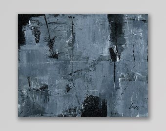 Silver and Black 21 an Original Abstract Acrylic Palette Knife Painting. Measures 8x10