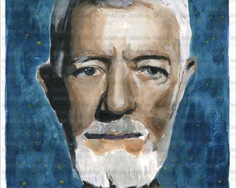 Obi Wan Kenobi, Star Wars Original Watercolor Painting. Measures 8x10
