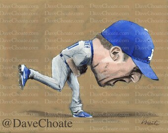 Max Scherzer, Los Angeles Dodgers. Final Out Celebration Win NLDS Over the San Francisco Giants. Original Painting 8" x 10"