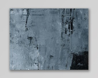 Silver and Black 19 an Original Abstract Acrylic Palette Knife Painting. Measures 8x10