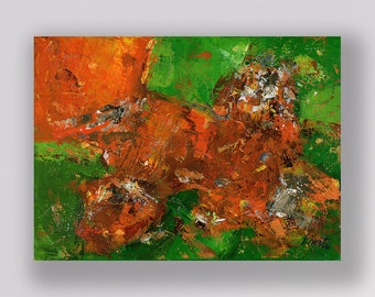 Green Orange 241 an Original Acrylic Painting. Measures 9" x 12"
