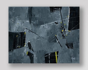Silver and Black 241 an Original Acrylic Palette Knife Abstract Painting. Measures 8" x 10"