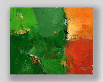 Orange Green 243 an Original Painting. Measures 8x10. Acrylic on stretched canvas.