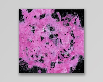 Black Pink 2 an Original Painting. Knife Palette. Acrylic on Stretched Canvas. Abstract Art. Measures 8" x 8"