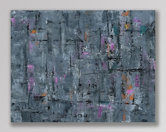 Silver Black Pink Orange Turquoise 14 an Original Abstract Acrylic Palette Knife Painting. Measures 8x10