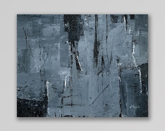 Silver and Black 11 an Original Abstract Acrylic Palette Knife Painting. Measures 8x10