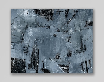 Silver and Black 18 an Original Abstract Acrylic Palette Knife Painting. Measures 8x10