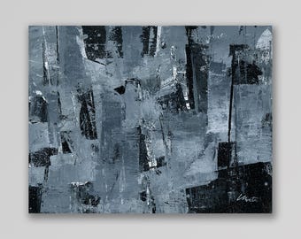 Silver and Black 20 an Original Abstract Acrylic Palette Knife Painting. Measures 8x10