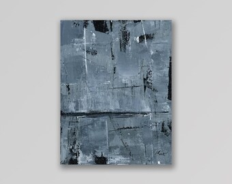 Silver and Black 12 an Original Abstract Acrylic Palette Knife Painting. Measures 8x10
