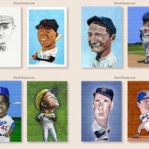 SALDI. Baseball Legends - Otto stampe 4x6 per 25 dollari. Ty Cobb, Mays, Gehrig, Aaron, Jackie Robinson, Clemente, Ted Williams e Seaver