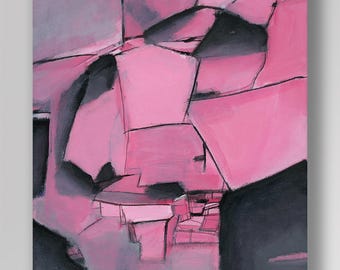 Black Pink 101 an Original Acrylic Abstract Painting. Measures 8x10.