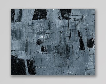 Silver and Black 15 an Original Abstract Acrylic Palette Knife Painting. Measures 8x10