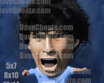 Diego Maradona, Napoli Uniform Art Photo Print from Original Painting