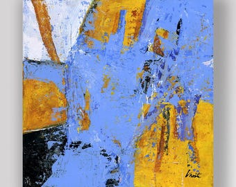 Blue Yellow 241 an Original Acrylic Abstract Painting. Measures 8" x 8"
