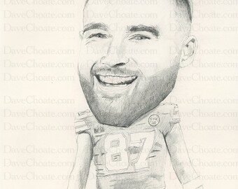 Travis Kelce, Kansas City Chiefs Super Bowl LVIII original pencil drawing 11" x 14"