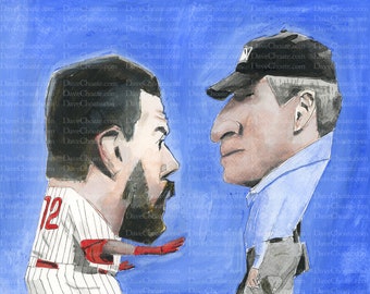 Kyle Schwarber, Philadelphia Phillies Argues with Umpire Angel Hernandez Art Photo Print from Original Painting