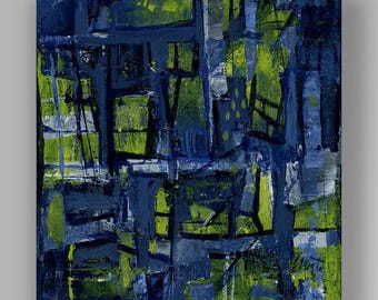 Navy Grey Green 7 an Original Acrylic Abstract Painting. Measures 6" x 6"