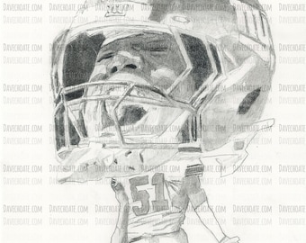 Abdul Carter, New York Giants original pencil drawing 9" x 12"