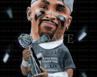 Jalen Hurts, Philadelphia Eagles, Super Bowl Original Painting. Measures 18" x 24"