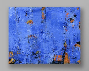 Blue Orange 34 an Original Abstract Acrylic Painting. Measures 8x10.