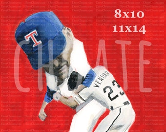 Nolan Ryan, Texas Rangers and Robin Ventura Art Photo Print from Original Watercolor Painting