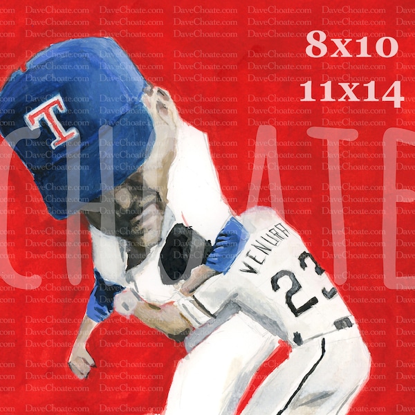 Nolan Ryan, Texas Rangers and Robin Ventura Art Photo Print from Original Watercolor Painting