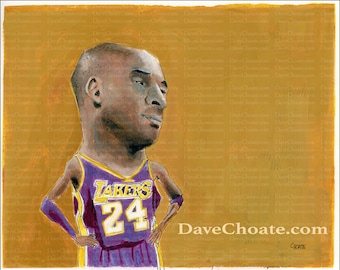Kobe Bryant, Los Angeles Lakers Original Watercolor Painting
