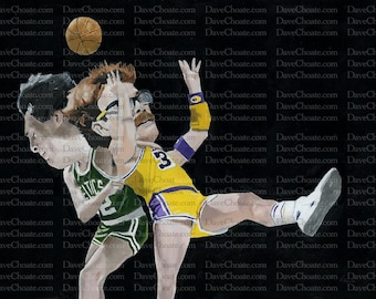 Kevin McHale of the Boston Celtics clotheslined Kurt Rambis of the Los Angeles Lakers Game 4, 1984 NBA Finals Original Painting 18" x 24"