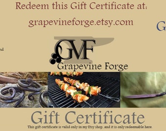 Grapevine Forge Digital Gift Certificate, Christmas gift, Holiday gift