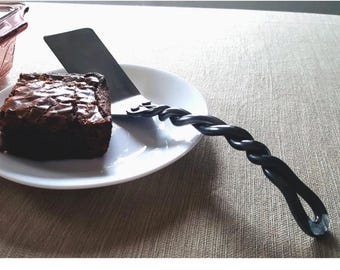 Dessertspatel met roestvrijstalen flipper, handgesmeed, stalen spatel, browniespatel, keukenspatel, bakgeschenken, keuken