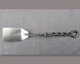 Hand Forged BBQ Spatula, Stainless Steel Flipper, Twisted Steel Handle