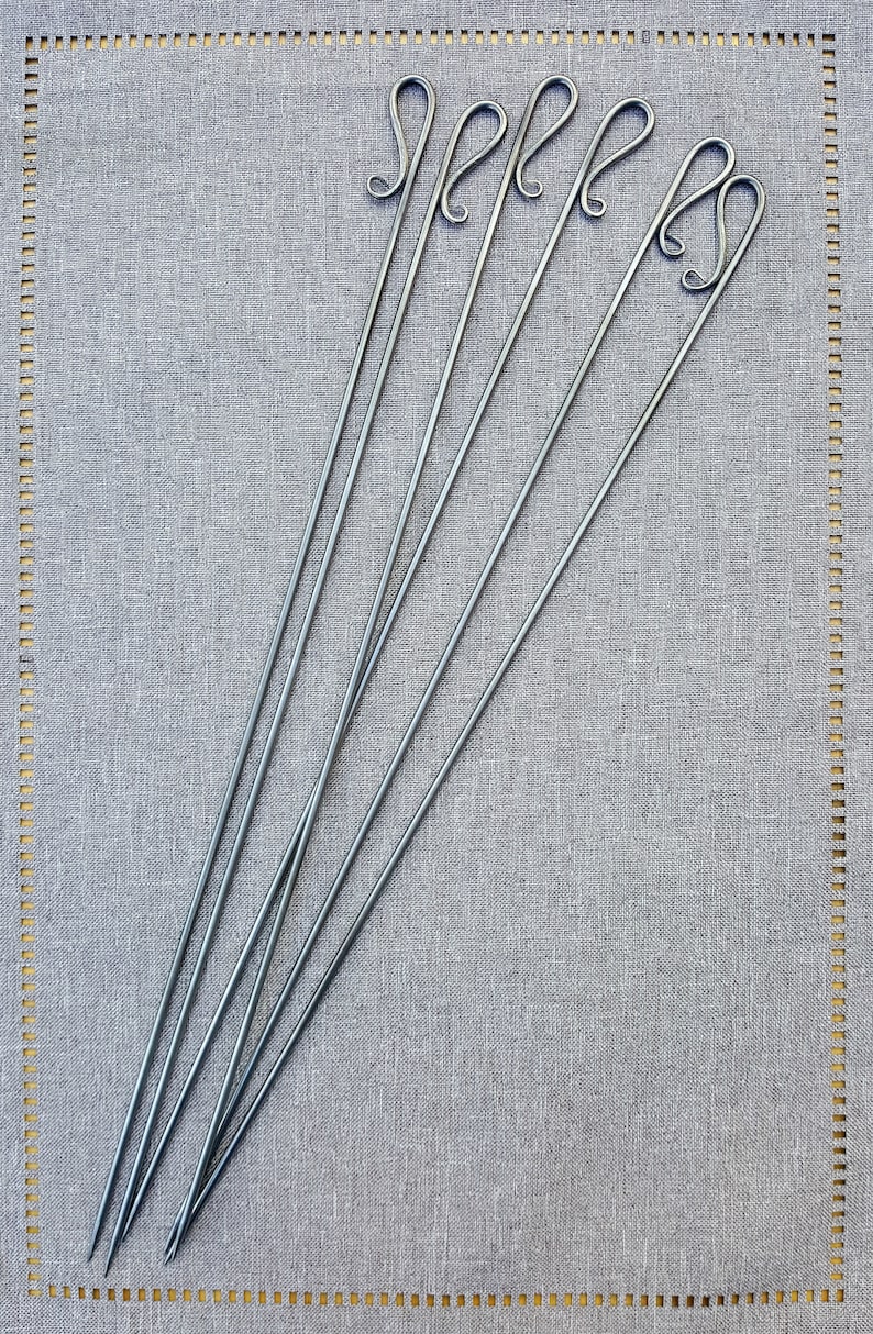 Hand Forged Metal Shish Kabob Skewer Classic Essentials Loop Series Set, BBQ Grill Skewers image 1