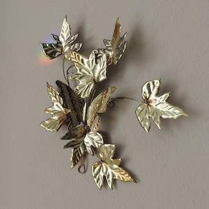 Vintage Gold Metal Leaf Branch with Detachable Butterfly - Hollywood Regency Style