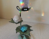 Metal Standing Shelf. Green Leaf Three Tiered Display. Heavy Duty Candle Holder. Staggered Three Level Collectible Display. Plant Stand.