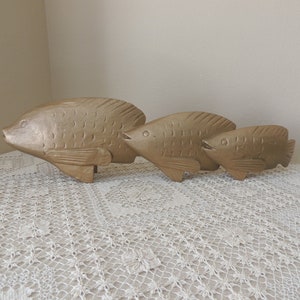 Vintage Gold Painted Fish Sculpture: Nautical Beach House Decor