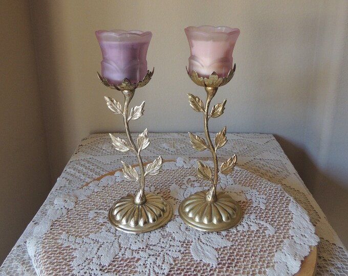 Unusual Gold Flower Candle Holders. Flower Shaped Metal Candle Holders