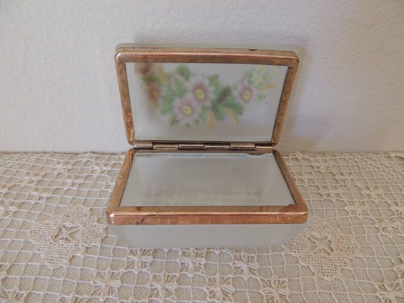 Satin Glass Floral Trinket Box. Frosted Glass Hinged Dresser Etsy