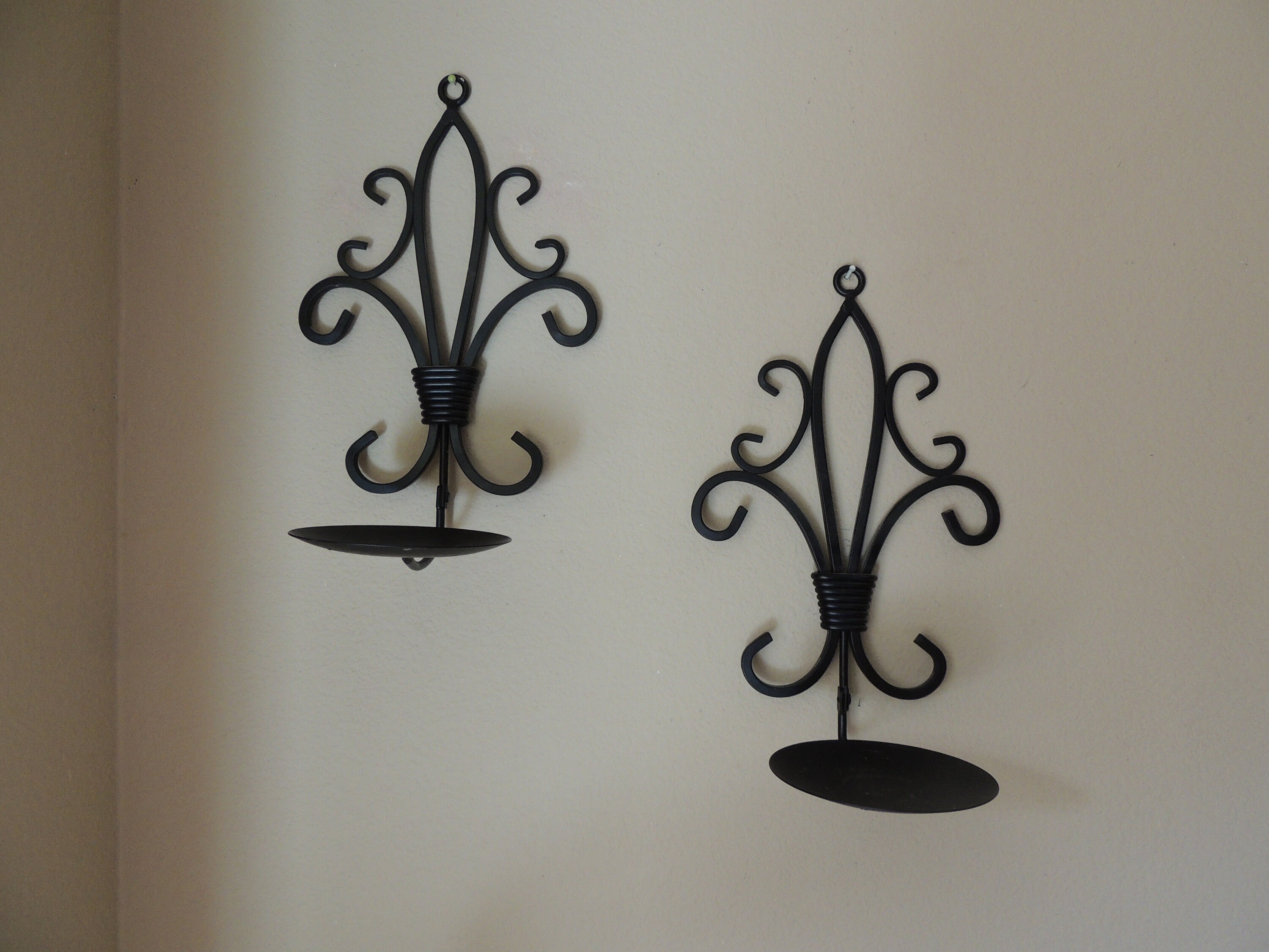 Black Metal Wall Candle Holders. Black Wrought Iron Scroll Etsy