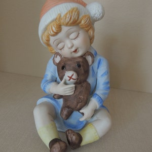 Porcelain Boy & Teddy Bear Music Box - Nursery Decor