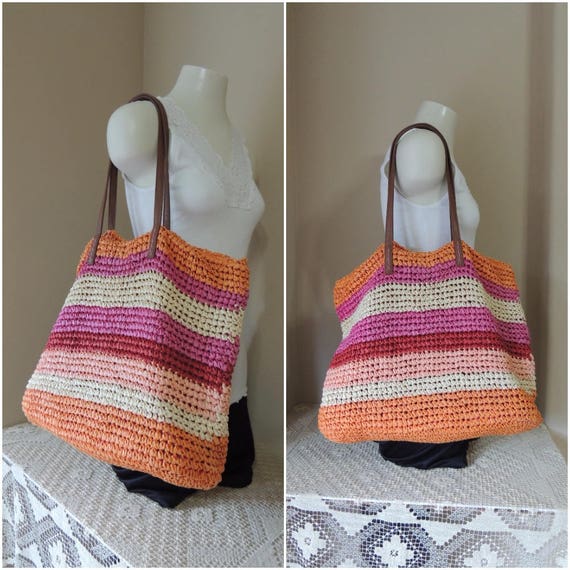 Old Navy Shopping Tote. Large Woven Paper Multi C… - image 2