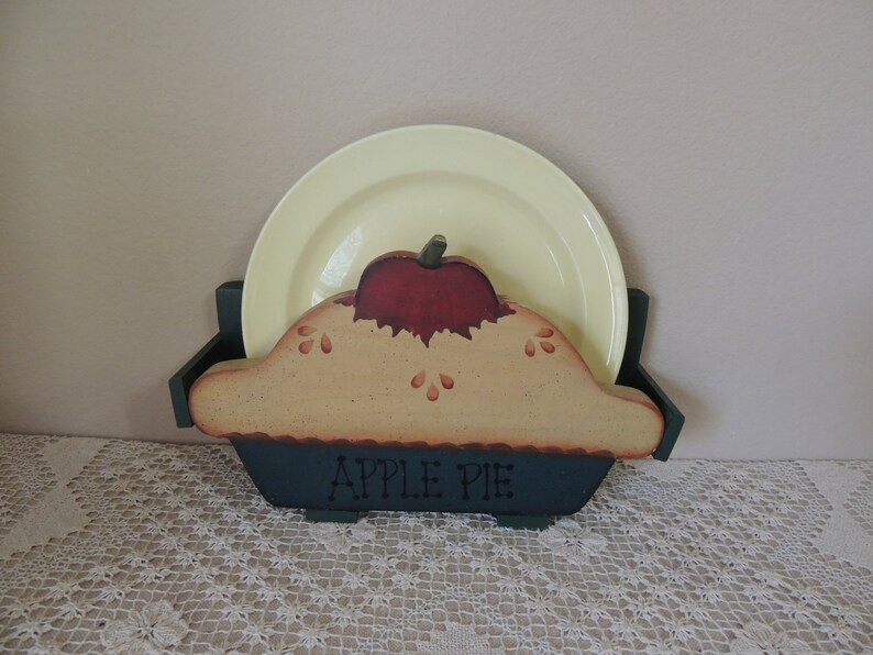 Wood Plate Rack Apple Pie Wooden Paper Holder Handmade