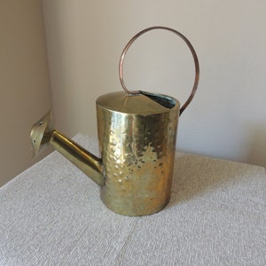 Vintage Brass Watering Can with Copper Handle