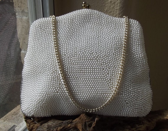 Pearl Beaded Clutch. Formal Vintage Faux Pearl Ev… - image 3