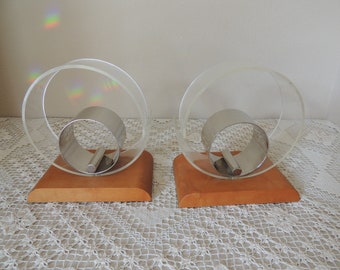 Round Wood Bookends. Art Deco Style Bookends. Plastic, Wood and Metal Bookends. Vintage Round Plastic Bookends. Study-Library Book Holders.